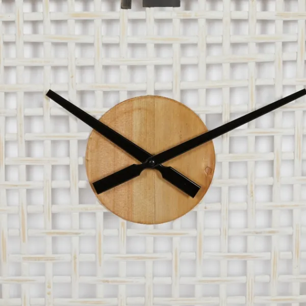 Clocks-Kirkland's Home White Rustic Woven Farmhouse Wall Clock