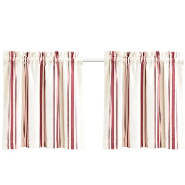 Curtains & Drapes-Kirkland's Home White Stripe Cafe Curtain Panel Set, 24 In. Red
