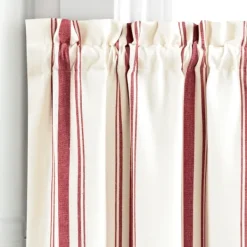 Curtains & Drapes-Kirkland's Home White Stripe Cafe Curtain Panel Set, 24 In. Red