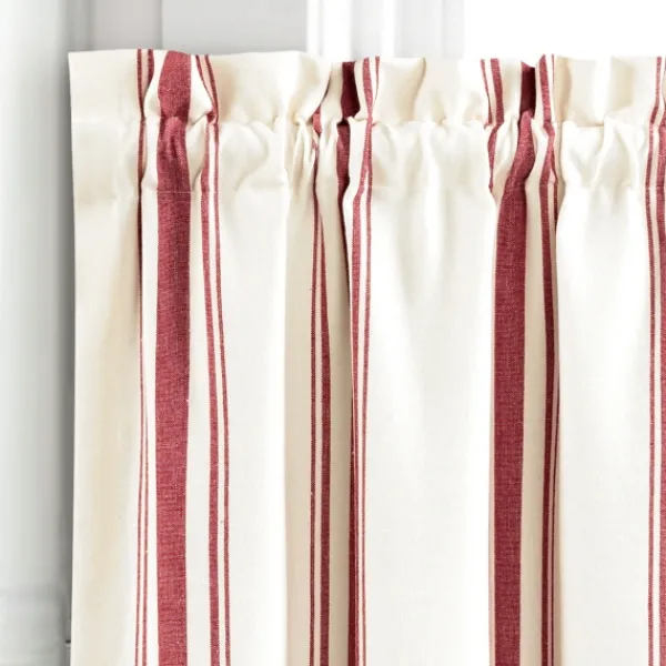 Curtains & Drapes-Kirkland's Home White Stripe Cafe Curtain Panel Set, 24 In. Red