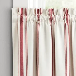 Curtains & Drapes-Kirkland's Home White Stripe Cafe Curtain Panel Set, 36 In. Red