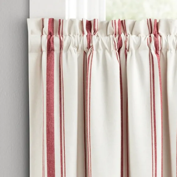 Curtains & Drapes-Kirkland's Home White Stripe Cafe Curtain Panel Set, 36 In. Red