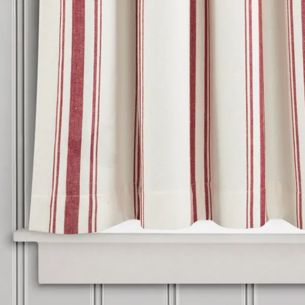 Curtains & Drapes-Kirkland's Home White Stripe Cafe Curtain Panel Set, 36 In. Red