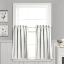 Curtains & Drapes-Kirkland's Home White Stripe Cafe Curtain Panel Set, 36 In. Gray