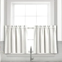 Curtains & Drapes-Kirkland's Home White Stripe Cafe Curtain Panel Set, 24 In. Gray
