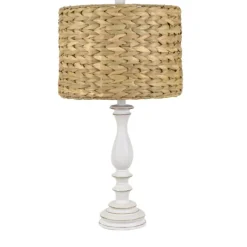 Table Lamps-Kirkland's Home White Table Lamp With Hand Woven Raffia Shade White/Brown