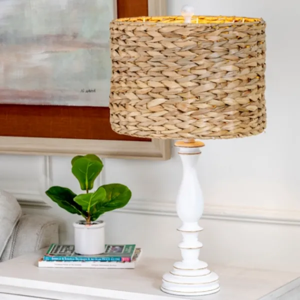 Table Lamps-Kirkland's Home White Table Lamp With Hand Woven Raffia Shade White/Brown