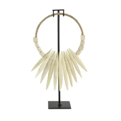 Statues & Figurines-Kirkland's Home White Teak Wood Necklace Sculpture Ivory