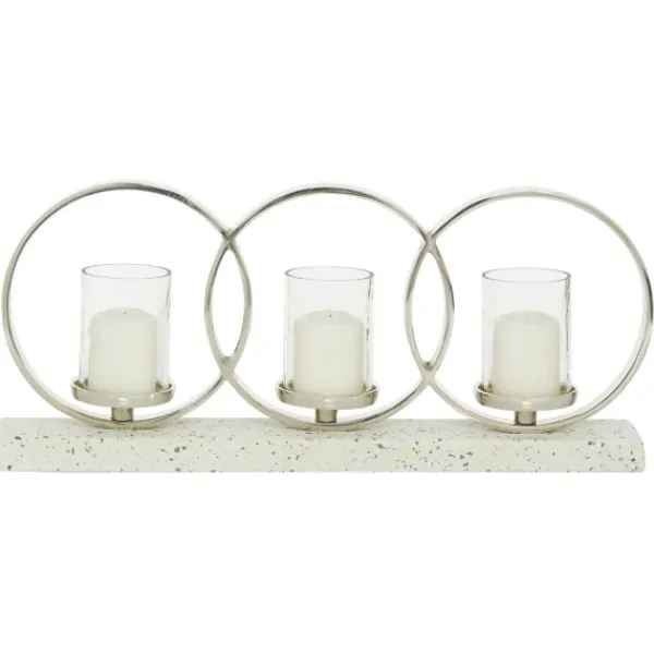 Candle Holders-Kirkland's Home White Terrazzo Candle Holder Runner White/Silver