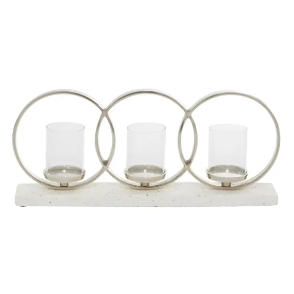 Candle Holders-Kirkland's Home White Terrazzo Candle Holder Runner White/Silver