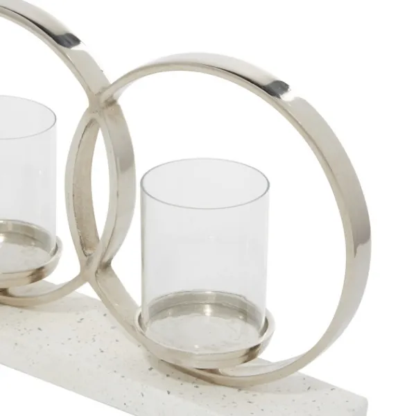 Candle Holders-Kirkland's Home White Terrazzo Candle Holder Runner White/Silver