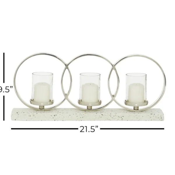 Candle Holders-Kirkland's Home White Terrazzo Candle Holder Runner White/Silver