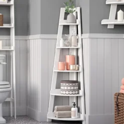 Bookshelves-Kirkland's Home White 5-Tier Corner Ladder Bookshelf