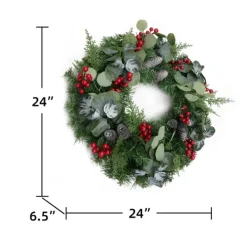 Wreaths-Kirkland's Home White Tip Pinecone And Eucalyptus Wreath Green/White/Red