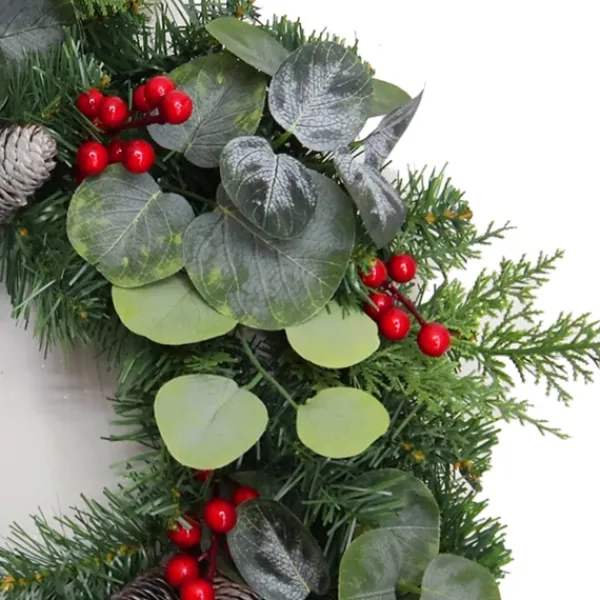 Wreaths-Kirkland's Home White Tip Pinecone And Eucalyptus Wreath Green/White/Red