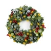 Wreaths-Kirkland's Home White Tip Pinecone And Eucalyptus Pre-Lit Wreath Green/White/Red
