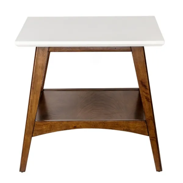 Accent & End Tables-Kirkland's Home White Top And Pecan Wood Mid-Century Modern Table Brown