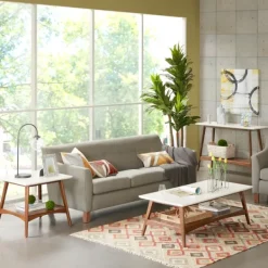 Accent & End Tables-Kirkland's Home White Top And Pecan Wood Mid-Century Modern Table Brown