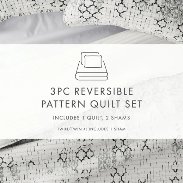 Quilts-Kirkland's Home White Trellis Reversible 2-Pc. Twin Quilt Set White/Gray