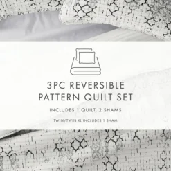 Quilts-Kirkland's Home White Trellis Reversible 3-Pc. King Quilt Set White/Gray