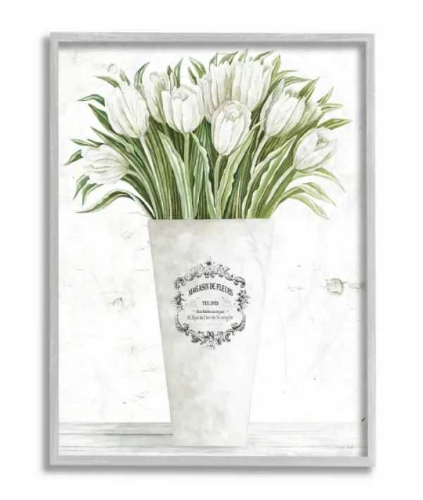 Framed Art-Kirkland's Home White Tulip Bouquet In A Vase Framed Art Print White/Green