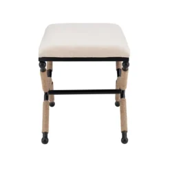 Dining Chairs-Kirkland's Home White Upholstered And Wrapped Rope Metal Bench White/Black/Tan
