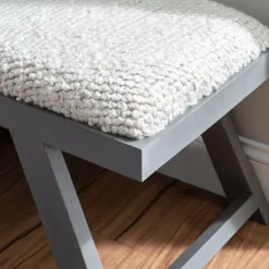Benches & Ottomans-Kirkland's Home White Upholstered Seat And Blue Wood Bench Blue/White