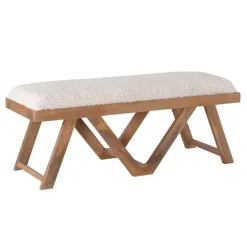 Benches & Ottomans-Kirkland's Home White Upholstered Seat And Tan Wood Bench Tan/White