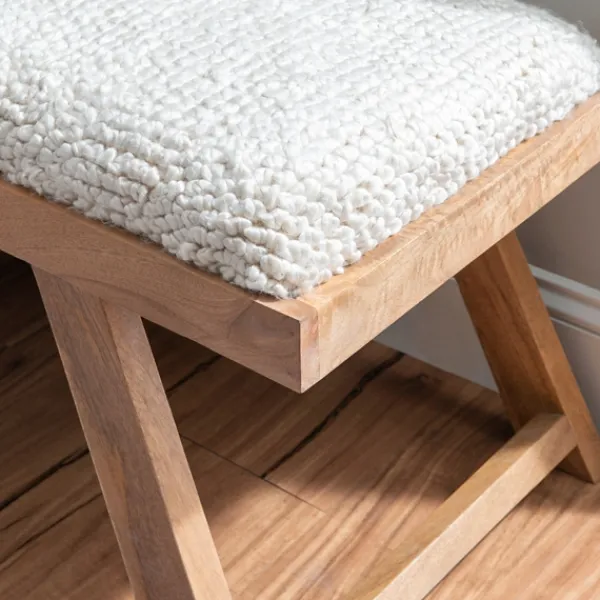 Benches & Ottomans-Kirkland's Home White Upholstered Seat And Tan Wood Bench Tan/White