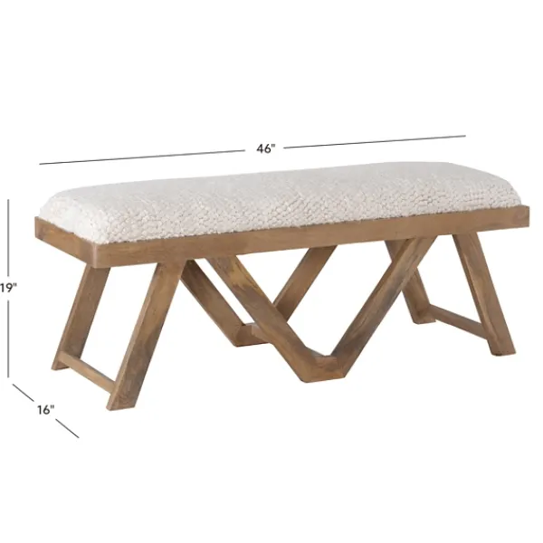 Benches & Ottomans-Kirkland's Home White Upholstered Seat And Tan Wood Bench Tan/White