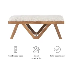 Benches & Ottomans-Kirkland's Home White Upholstered Seat And Tan Wood Bench Tan/White