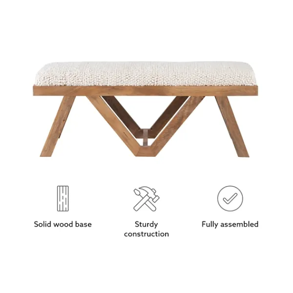 Benches & Ottomans-Kirkland's Home White Upholstered Seat And Tan Wood Bench Tan/White