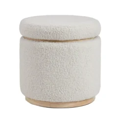 Benches & Ottomans-Kirkland's Home White Upholstered Wood Trim Ottoman White/Tan