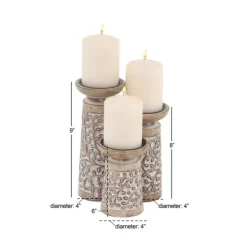 Candle Holders-Kirkland's Home White Washed Botanical Candle Holders, Set Of 3 White/Brown