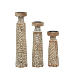 Candle Holders-Kirkland's Home White Washed Floral Wood Candle Holders, Set Of 3 White/Brown