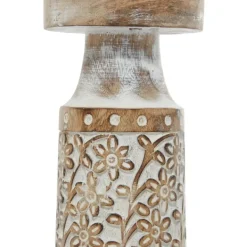 Candle Holders-Kirkland's Home White Washed Floral Wood Candle Holders, Set Of 3 White/Brown