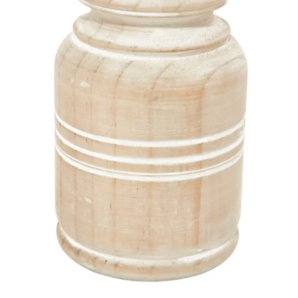 Candle Holders-Kirkland's Home White Washed Wood Carved Candle Holders, Set Of 3 White/Brown/Tan