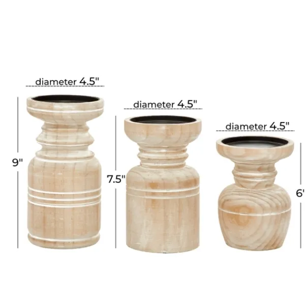 Candle Holders-Kirkland's Home White Washed Wood Carved Candle Holders, Set Of 3 White/Brown/Tan