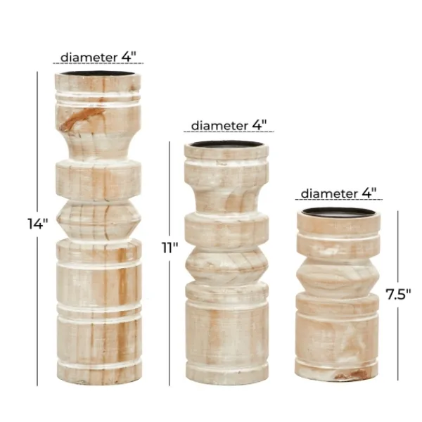 Candle Holders-Kirkland's Home White Washed Wood Column Candle Holders, Set Of 3 White/Brown/Tan