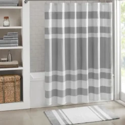 Bathroom Rugs-Kirkland's Home White With Stripe Reversible Bath Mat, 45 In. Gray