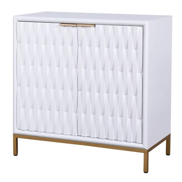 Cabinets & Sideboards-Kirkland's Home White Wood Basket Weave Cabinet