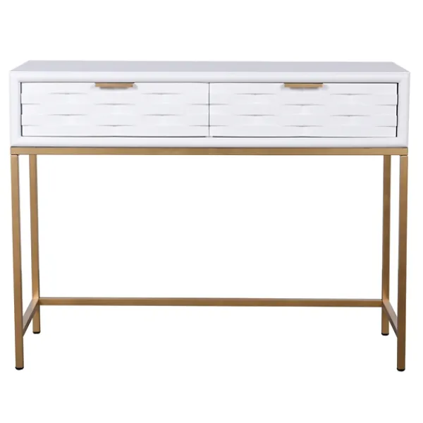 Console Tables-Kirkland's Home White Wood Basket Weave Console Table