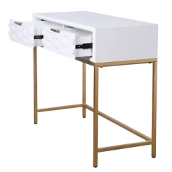 Console Tables-Kirkland's Home White Wood Basket Weave Console Table