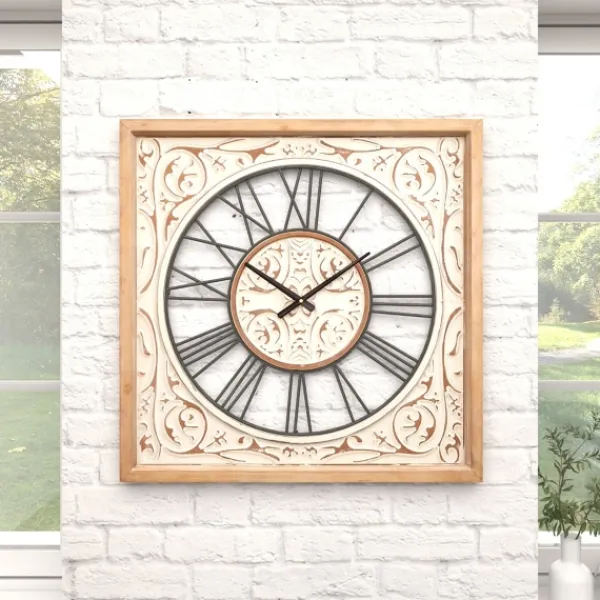 Clocks-Kirkland's Home White Wood Farmhouse Square Wall Clock