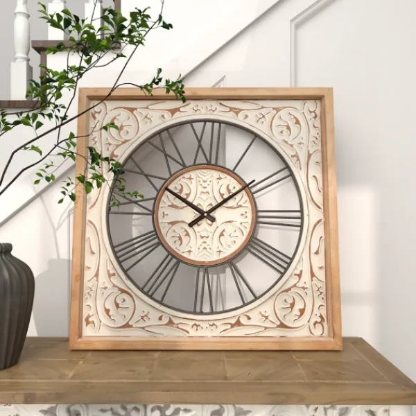 Clocks-Kirkland's Home White Wood Farmhouse Square Wall Clock