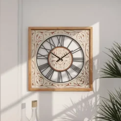 Clocks-Kirkland's Home White Wood Farmhouse Square Wall Clock