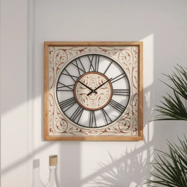 Clocks-Kirkland's Home White Wood Farmhouse Square Wall Clock