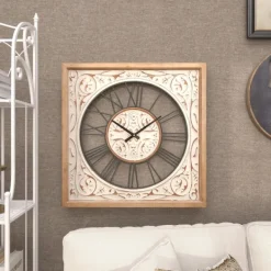 Clocks-Kirkland's Home White Wood Farmhouse Square Wall Clock