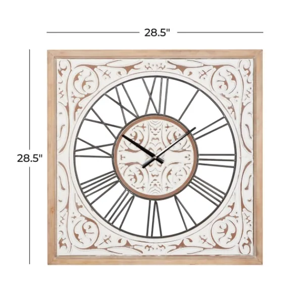Clocks-Kirkland's Home White Wood Farmhouse Square Wall Clock