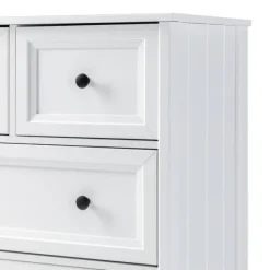 Dressers & Chests-Kirkland's Home White Wood Five Framed Drawers Dresser